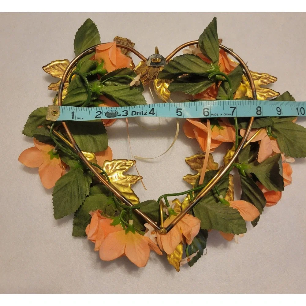 Vtg retro 80s Floral Wreath‎ Unisex OS Peach Gold Shabby Chic Heart Wall Decor